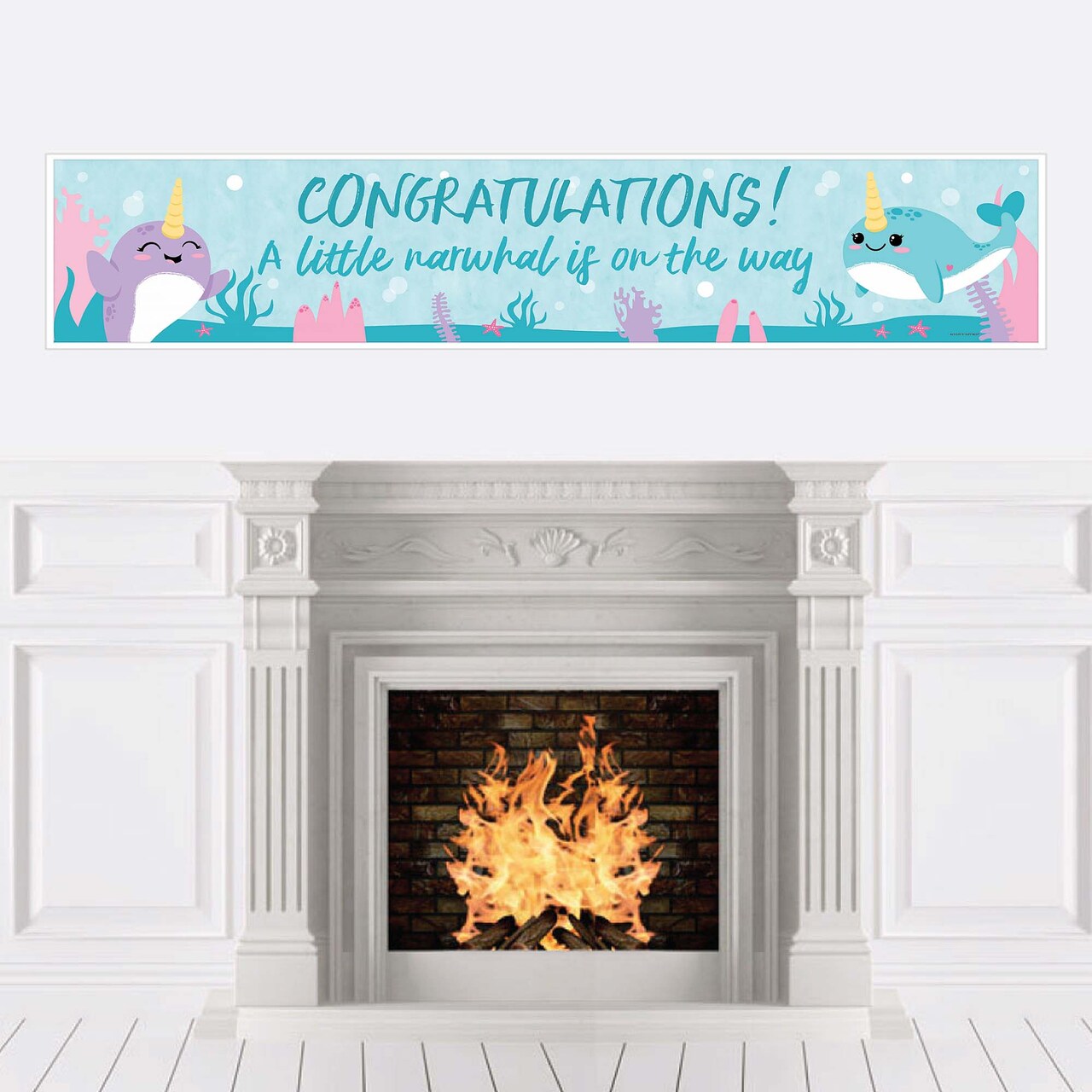 Big Dot of Happiness Narwhal Girl - Under The Sea Baby Shower or Birthday Party Decorations Party Banner